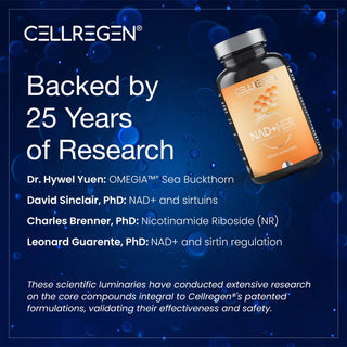 CELLREGEN NAD+HER® supplements backed by 25 years of research, featuring OMEGIA™ and leading scientists.