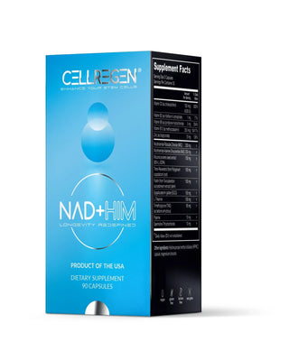 CellRegen NAD+HIM supplement box, 90 capsules, boosts testosterone, NAD+, and stem cell health.