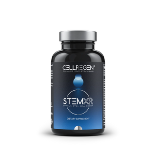 Cellregen StemXR supplement bottle enhances stem cells, boosts energy, and promotes vitality.