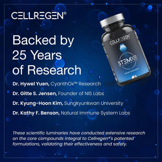 Cellregen StemXR bottle with research-backed benefits, boosting stem cells and vitality.